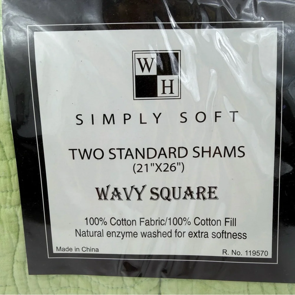 Green Quilted Scalloped Wavy Edge Pillow Shams Set 2 Standard - Picture 2 of 5